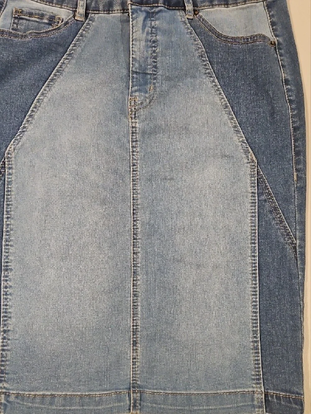 one 5 one Two-Tone Blue Denim Pencil Skirt 0051 - Picture 11 of 12